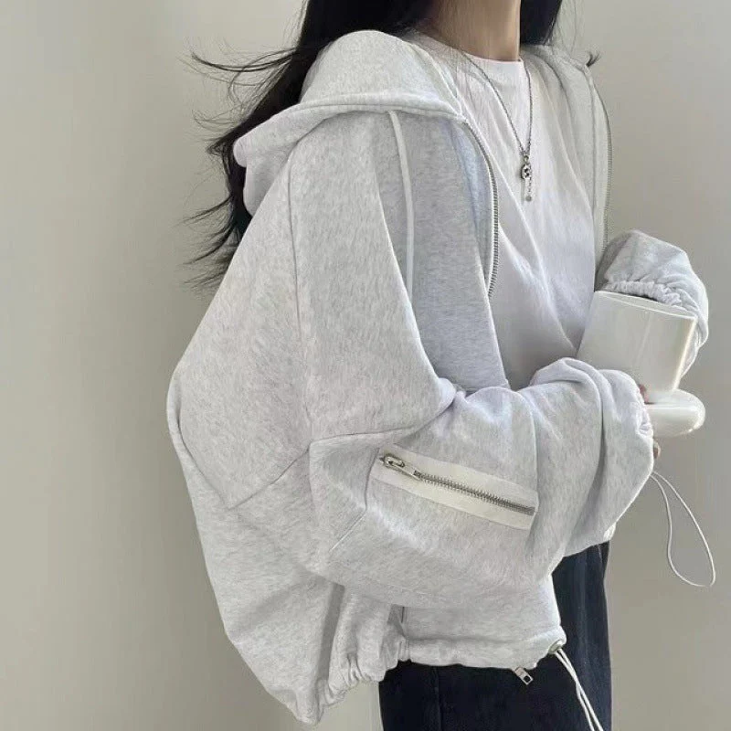 Oversized Zip Up Gray Hoodie - Image 3