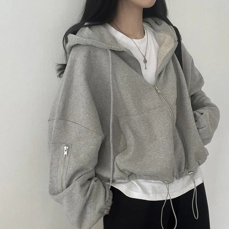 Oversized Zip Up Gray Hoodie - Image 7