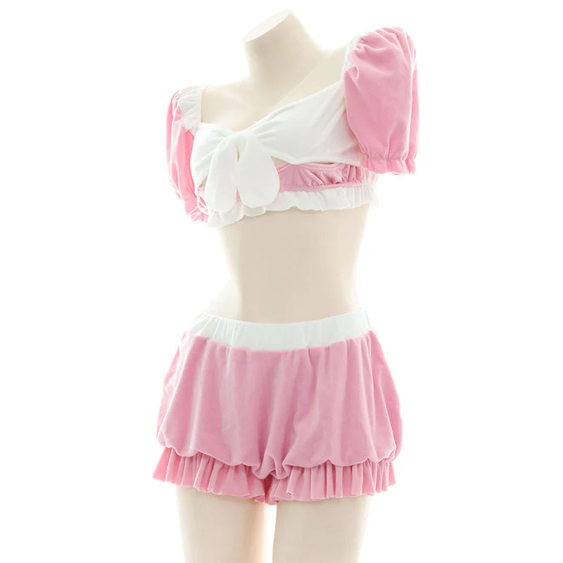 Pastel Plush Bow Lingerie Set - Image 5