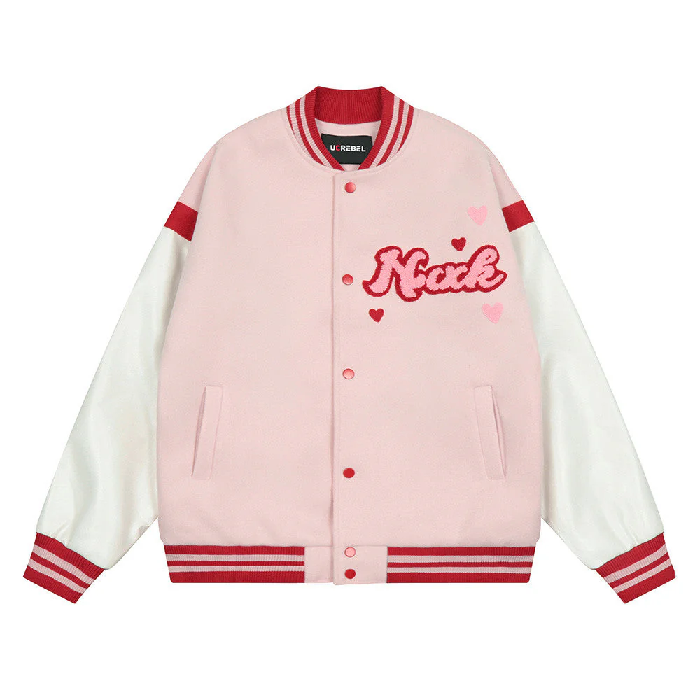 Pastel Toweling Embroidered Varsity Jacket - Image 3