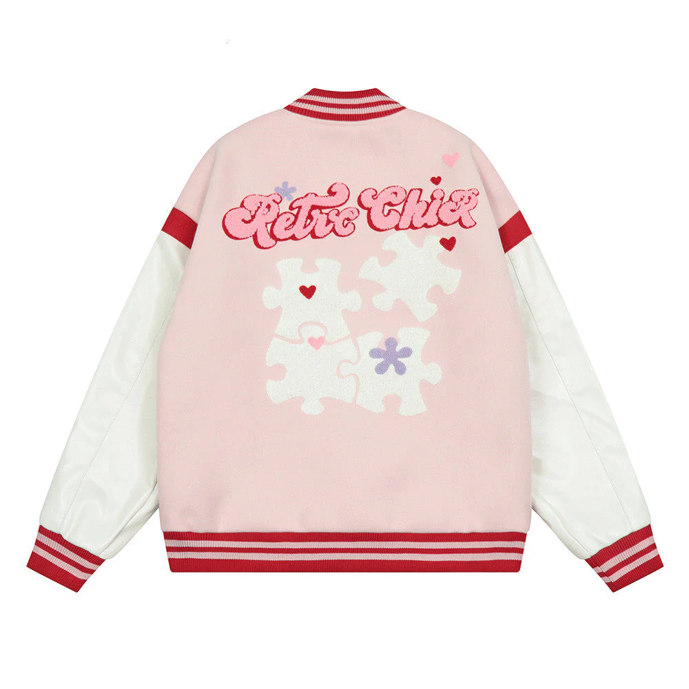 Pastel Toweling Embroidered Varsity Jacket - Image 7