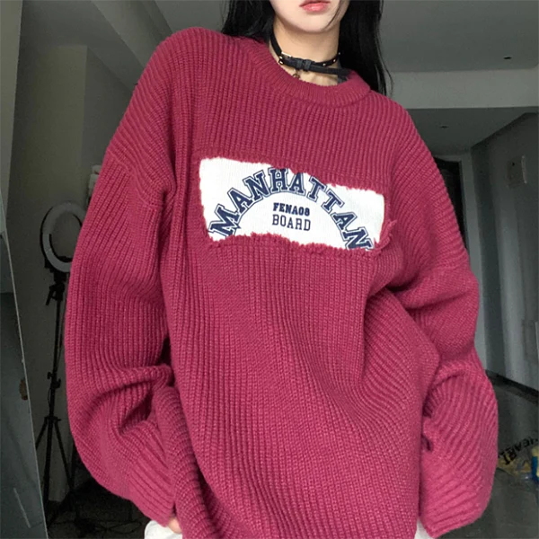 Patched Logo Embroidery Pullover Sweater