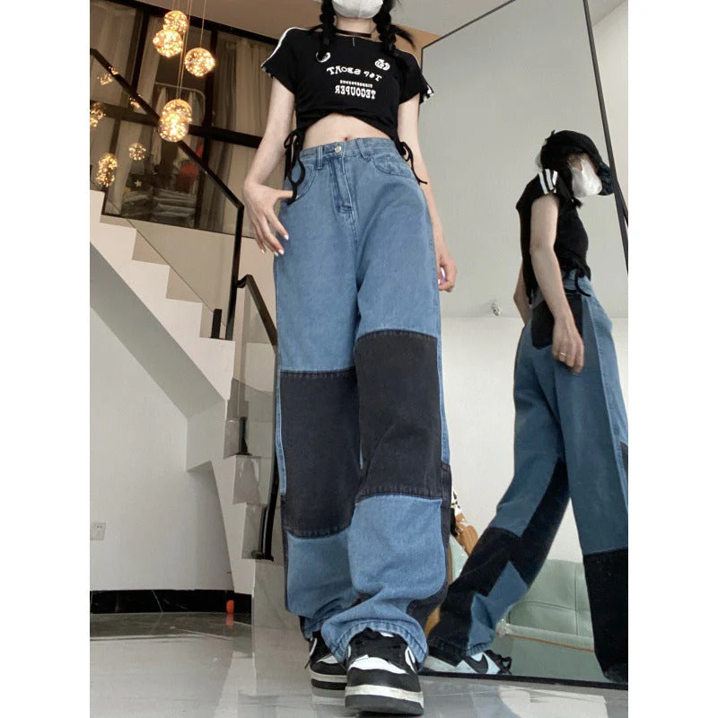 Patchwork Denim Boyfriend Jeans - Image 2