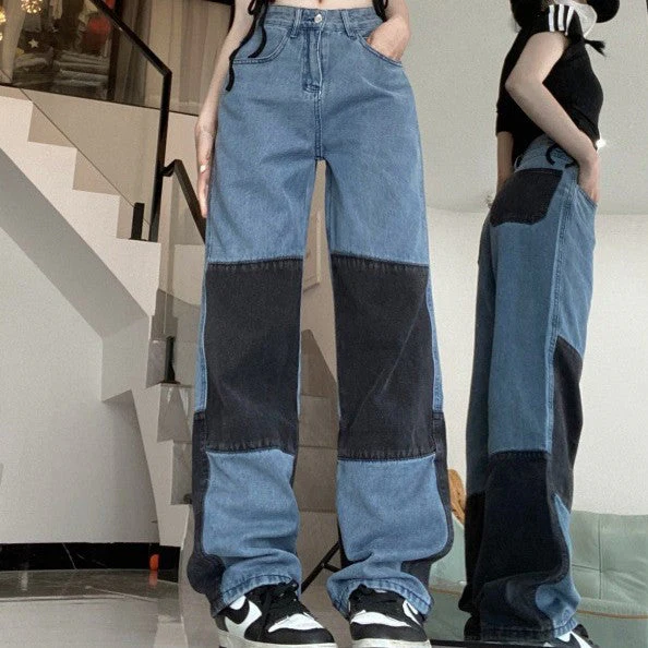 Patchwork Denim Boyfriend Jeans - Image 3