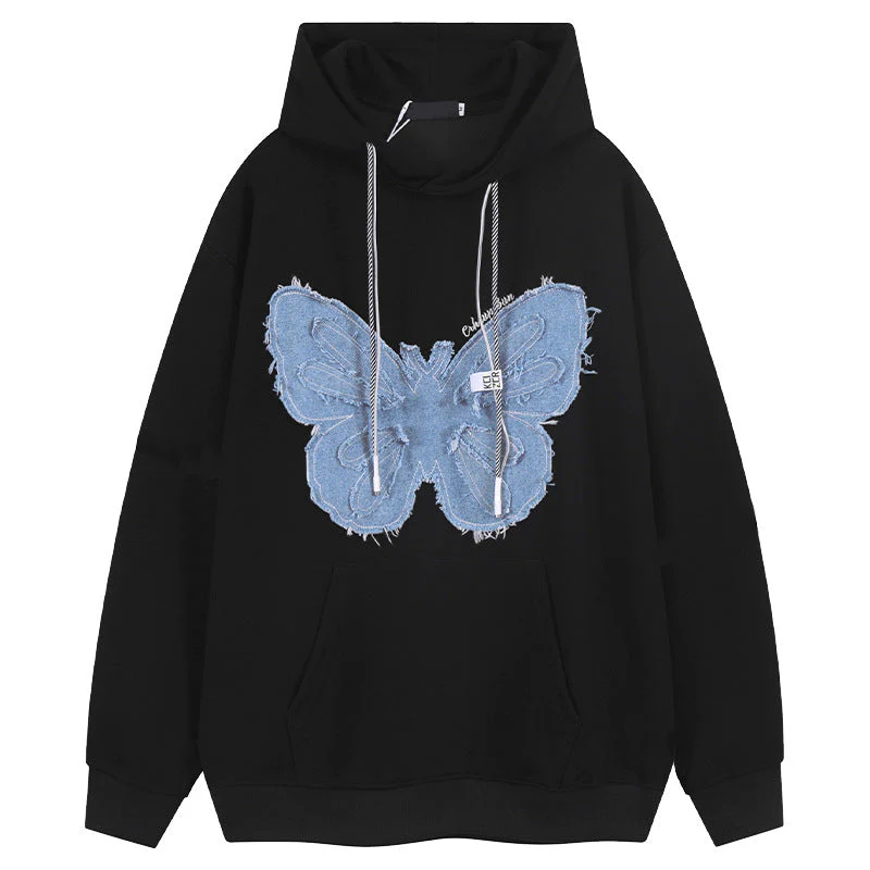 Patchwork Denim Butterfly Vintage Hoodie - Image 10