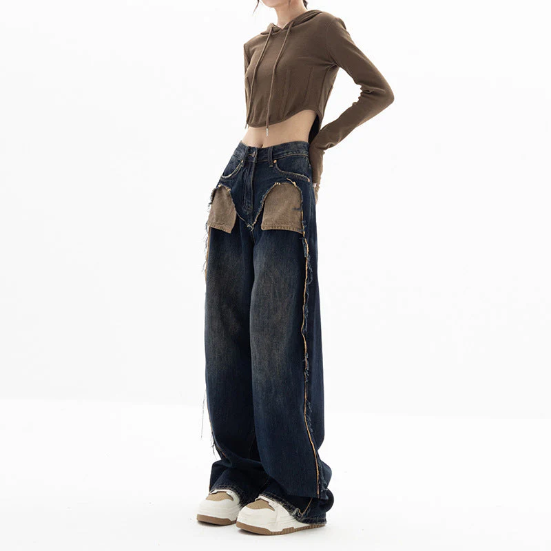 Patchwork Distressed Cargo Jeans - Image 2