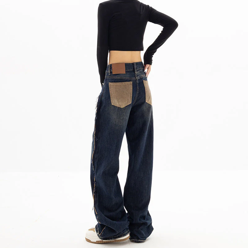 Patchwork Distressed Cargo Jeans - Image 3