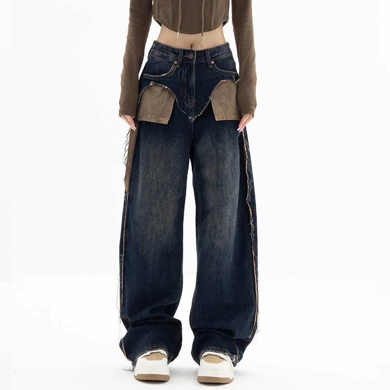 Patchwork Distressed Cargo Jeans - Image 5
