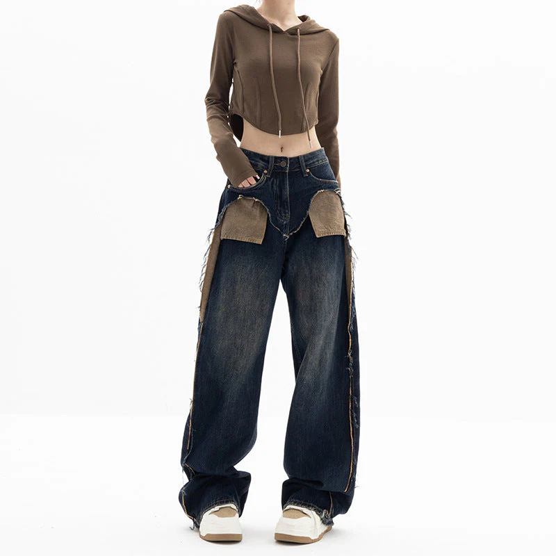 Patchwork Distressed Cargo Jeans - Image 6