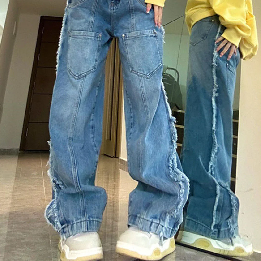 Patchwork Distressed Loose Jeans - Image 2
