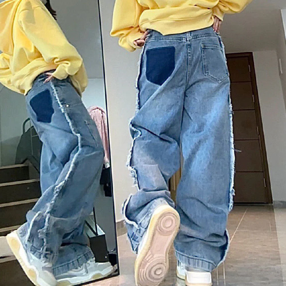 Patchwork Distressed Loose Jeans - Image 4
