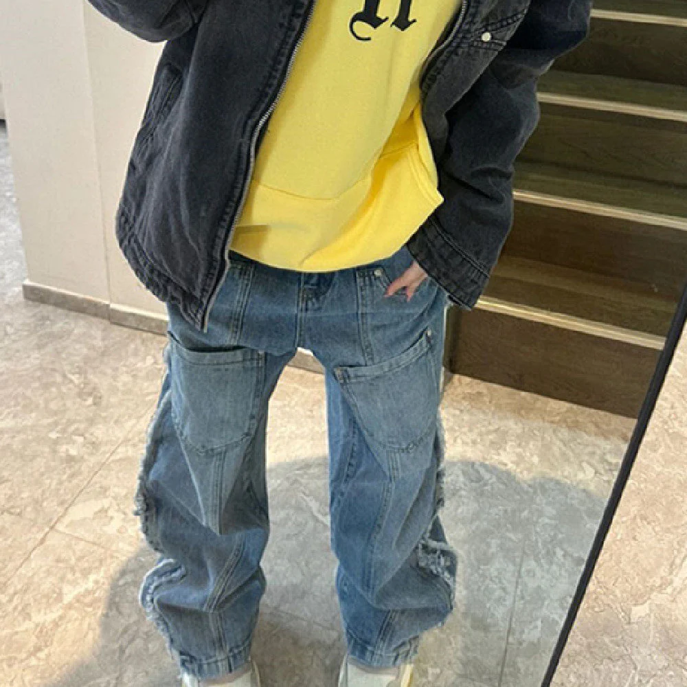 Patchwork Distressed Loose Jeans - Image 5