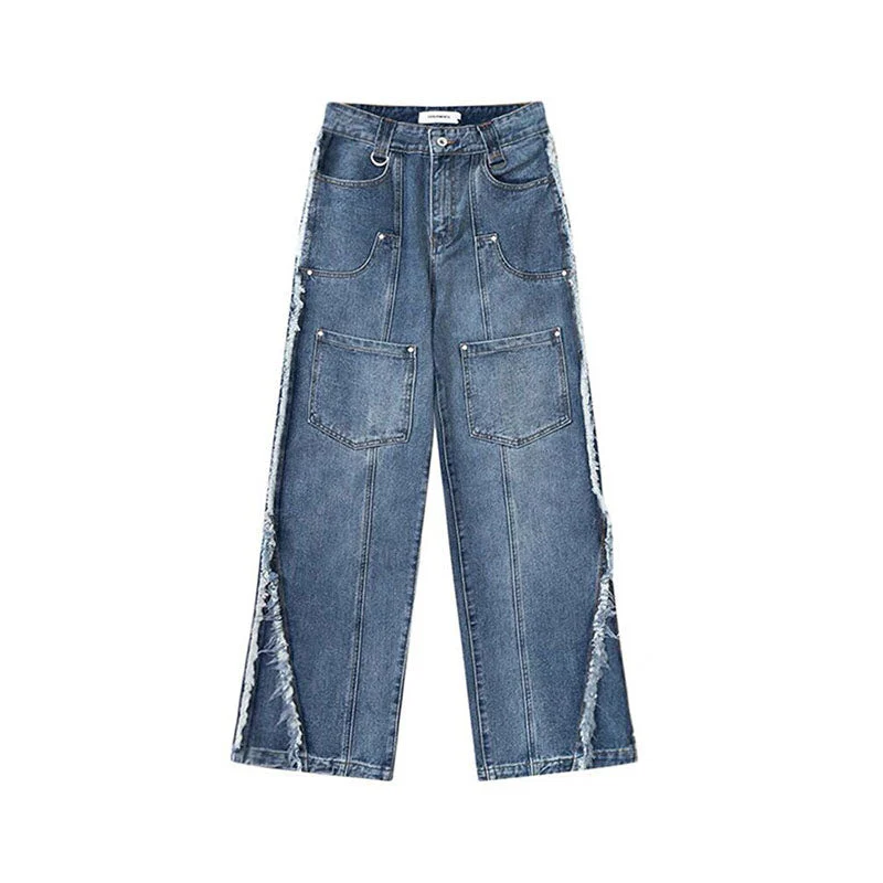 Patchwork Distressed Loose Jeans - Image 6
