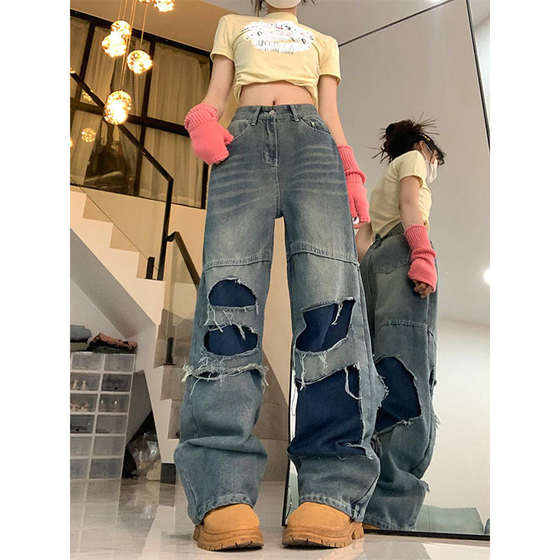 Patchwork Distressed Straight Leg Jeans - Image 2