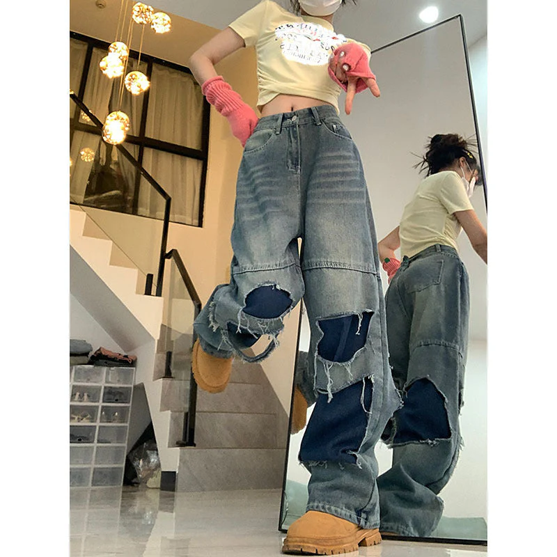 Patchwork Distressed Straight Leg Jeans - Image 5
