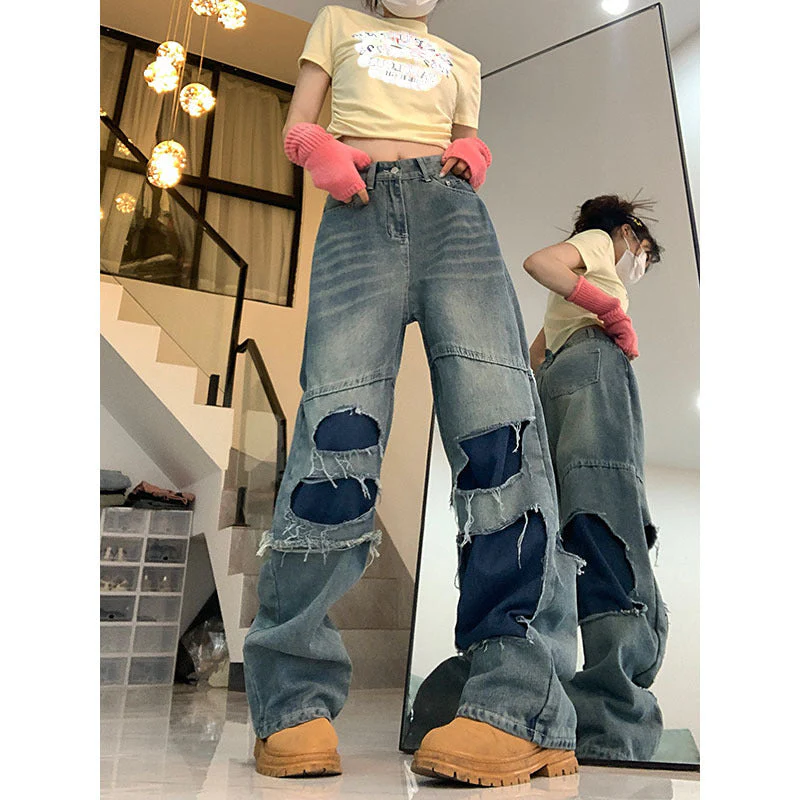 Patchwork Distressed Straight Leg Jeans - Image 6