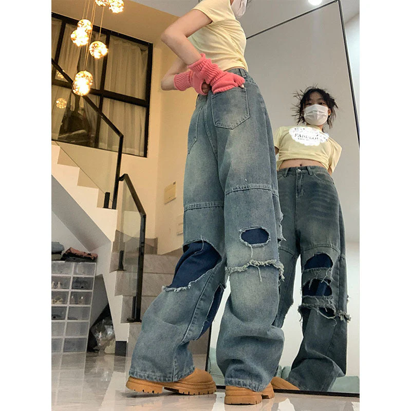 Patchwork Distressed Straight Leg Jeans - Image 8