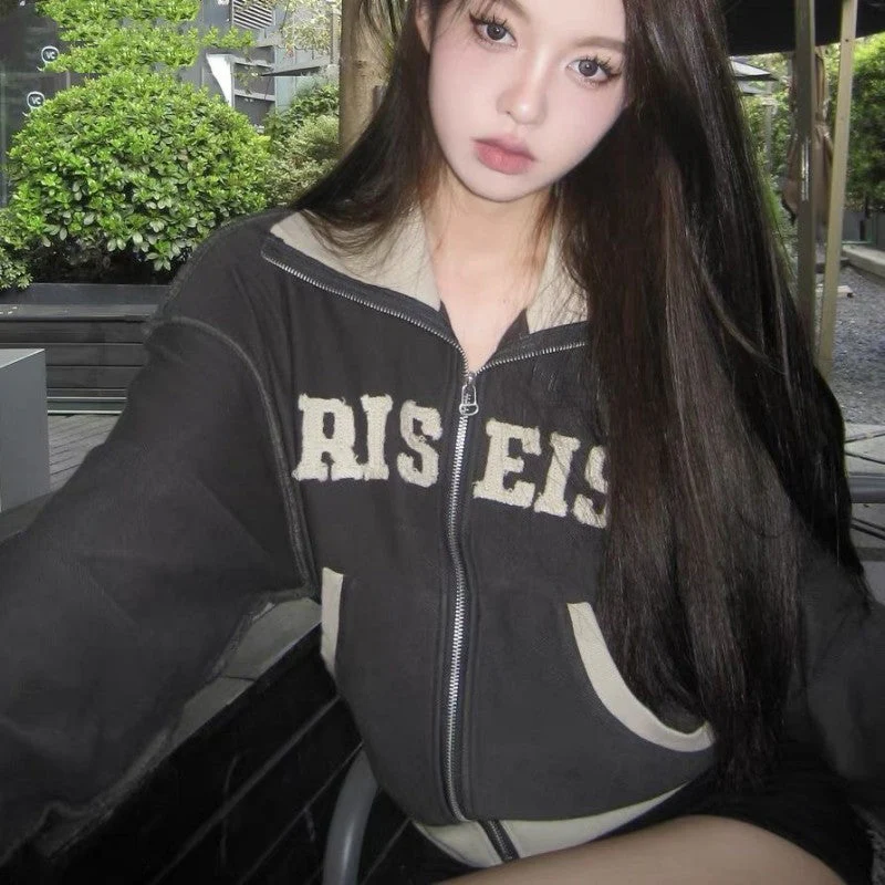 Patchwork Letters Zip Up Jacket - Image 3