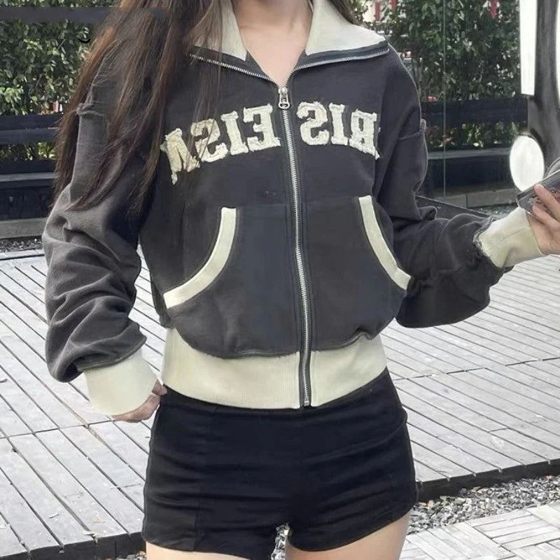 Patchwork Letters Zip Up Jacket - Image 5