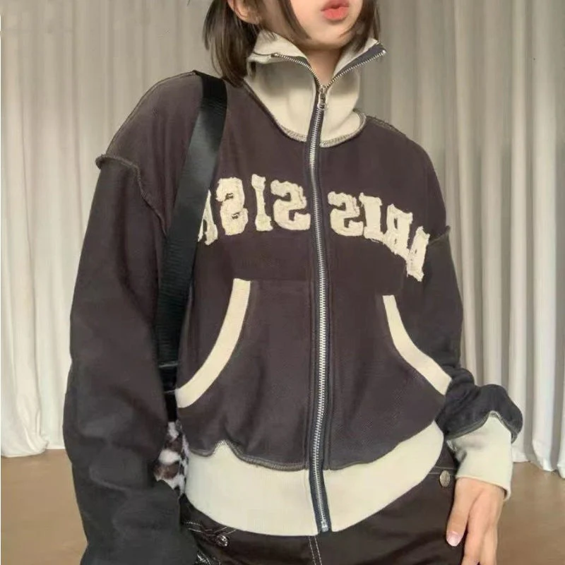 Patchwork Letters Zip Up Jacket - Image 6