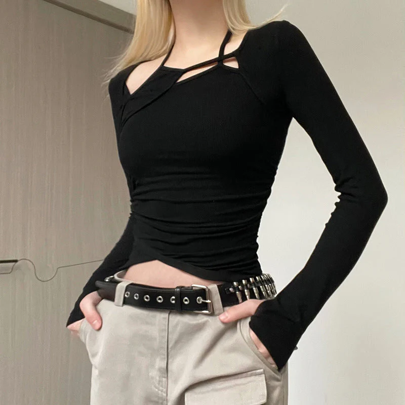 Patchwork Long Sleeve Crop Top - Image 2