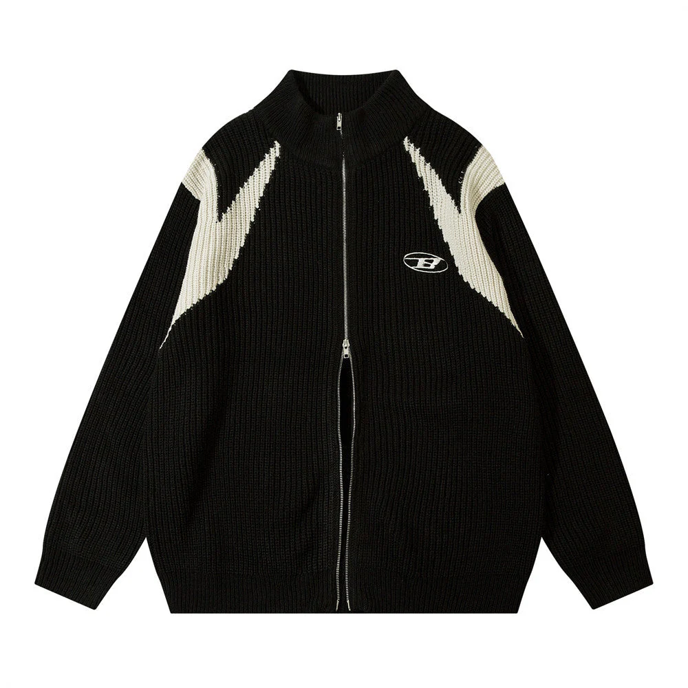 Patchwork Oversized Zip Up Cardigan
