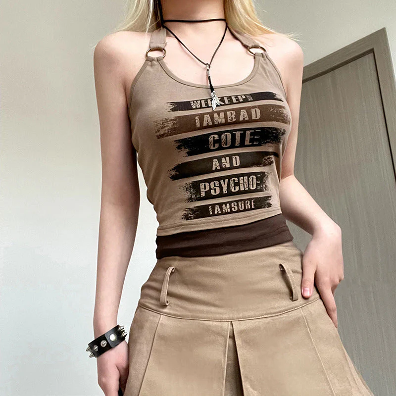 Patchwork Printed Halter Cropped Tank Top - Image 10