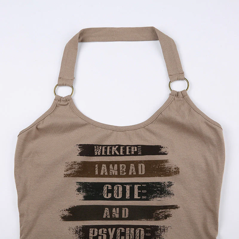 Patchwork Printed Halter Cropped Tank Top - Image 3