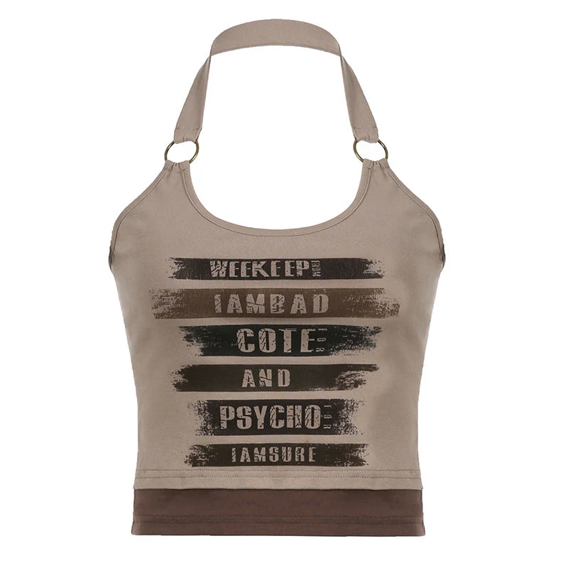Patchwork Printed Halter Cropped Tank Top - Image 6