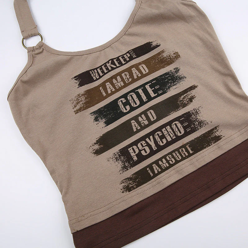 Patchwork Printed Halter Cropped Tank Top - Image 7