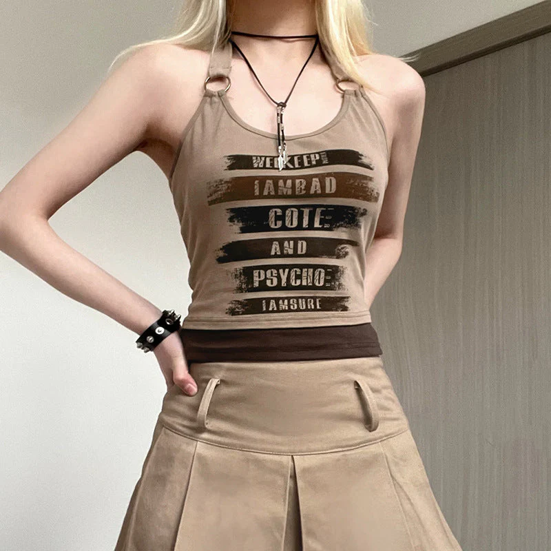 Patchwork Printed Halter Cropped Tank Top - Image 8