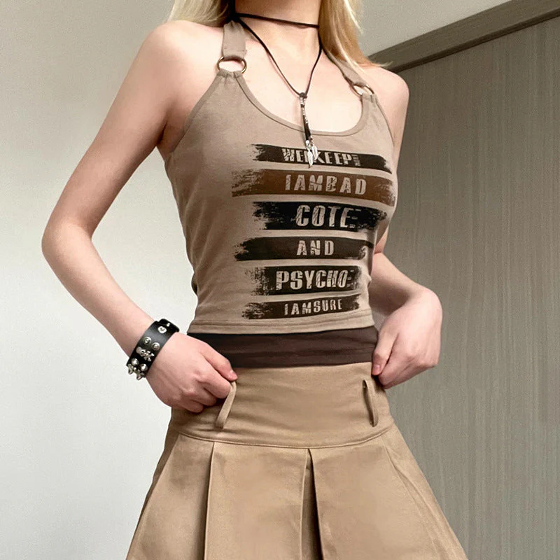 Patchwork Printed Halter Cropped Tank Top - Image 9