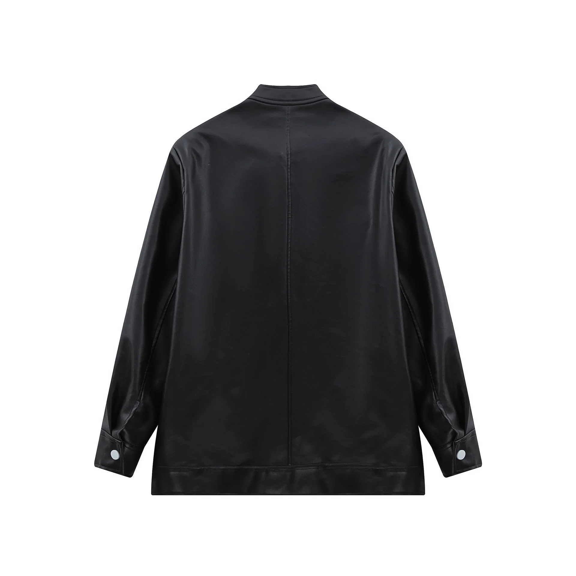 Patchwork Pu Leather Zip Up Jacket - Image 11