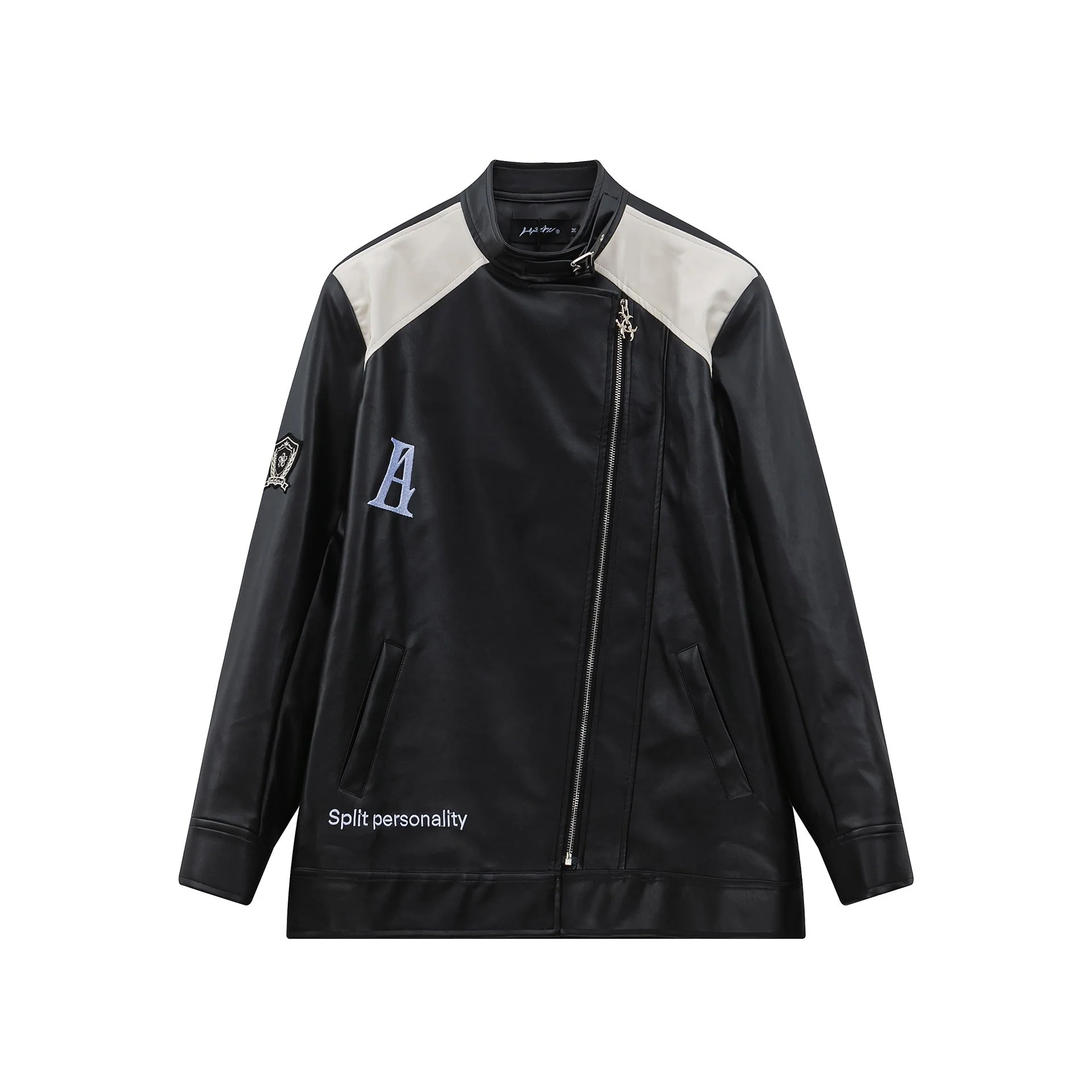 Patchwork Pu Leather Zip Up Jacket - Image 5