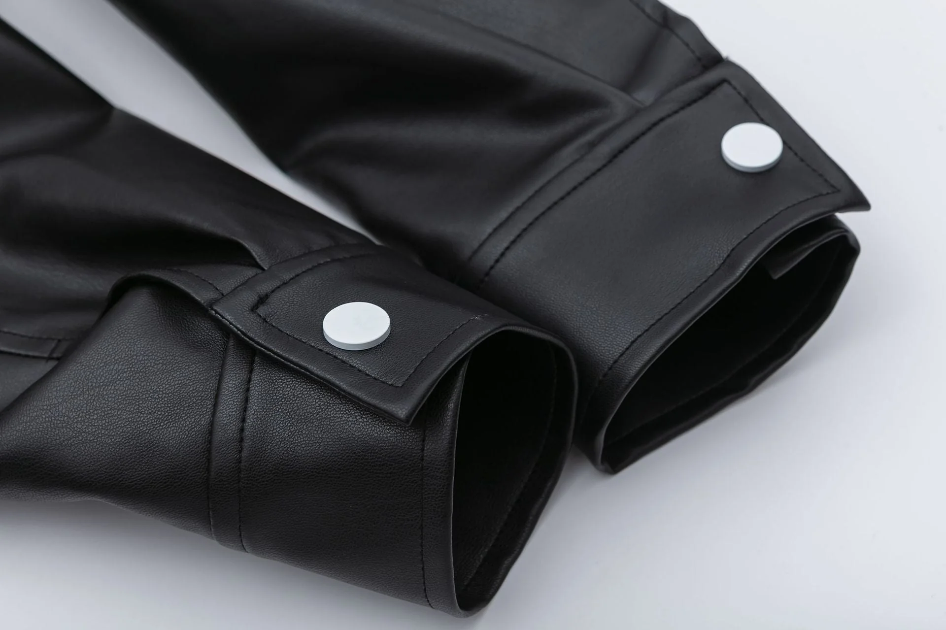 Patchwork Pu Leather Zip Up Jacket - Image 8