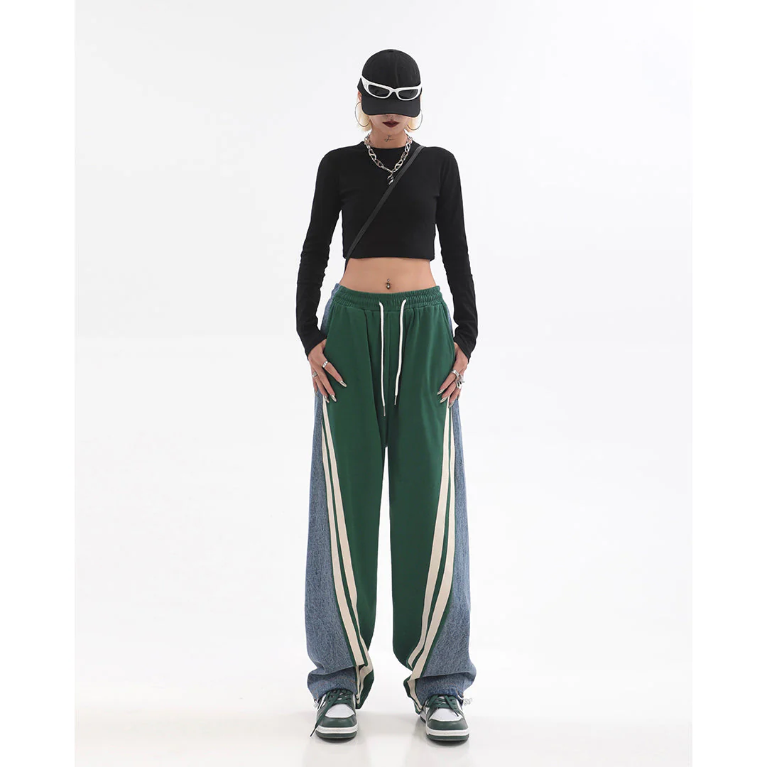 Patchwork Striped Baggy Boyfriend Jeans - Image 5