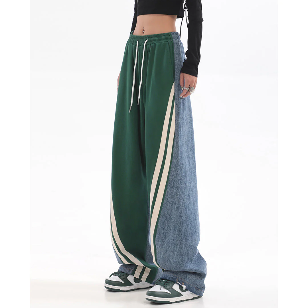 Patchwork Striped Baggy Boyfriend Jeans - Image 7