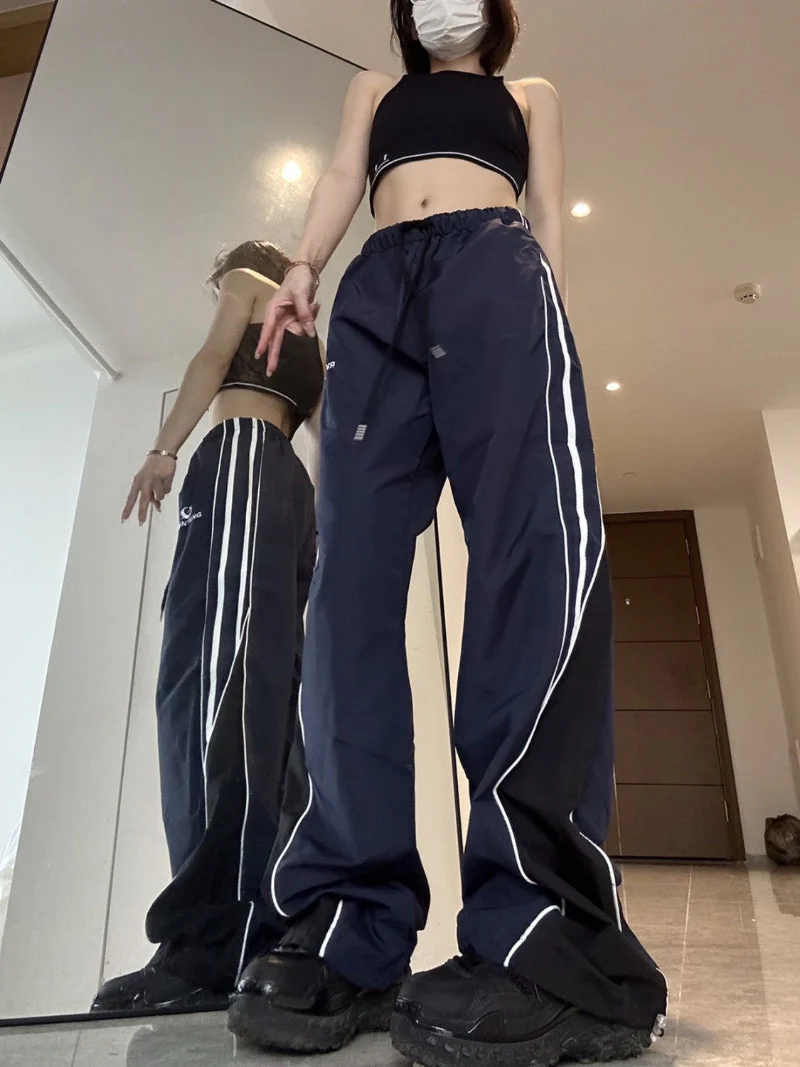 Patchwork Striped Baggy Sweatpants - Image 10