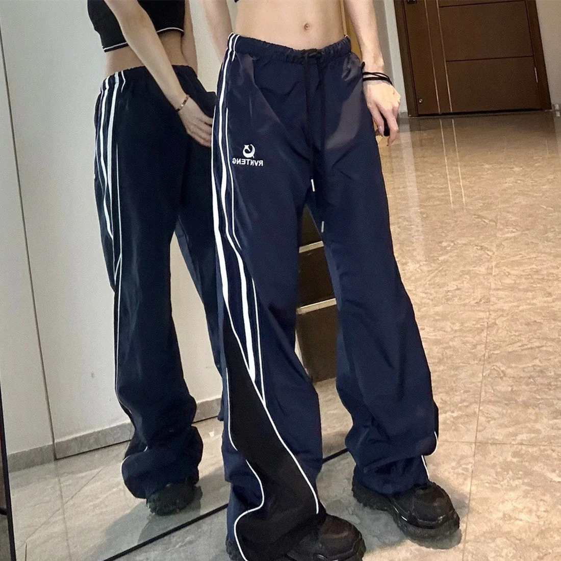 Patchwork Striped Baggy Sweatpants - Image 3