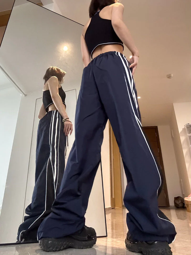 Patchwork Striped Baggy Sweatpants - Image 9