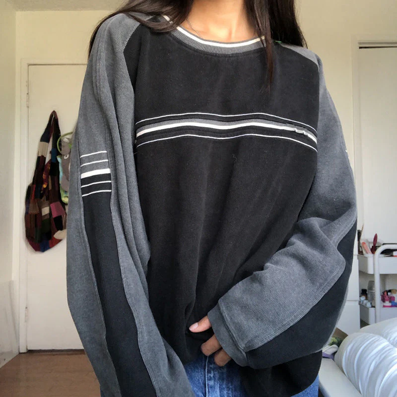 Patchwork Striped Crew Sweatshirt - Image 2