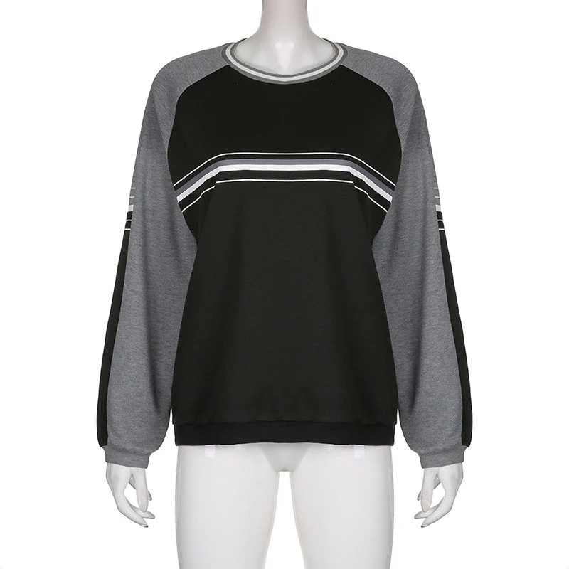 Patchwork Striped Crew Sweatshirt - Image 3