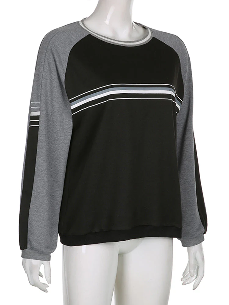 Patchwork Striped Crew Sweatshirt - Image 5