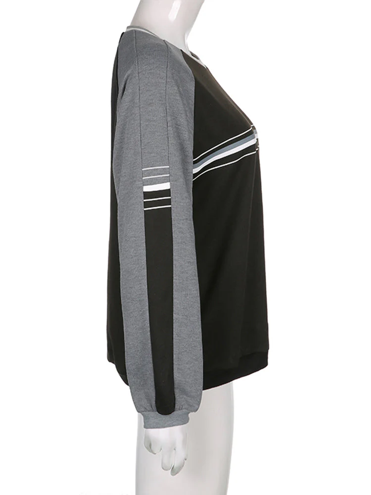 Patchwork Striped Crew Sweatshirt - Image 6