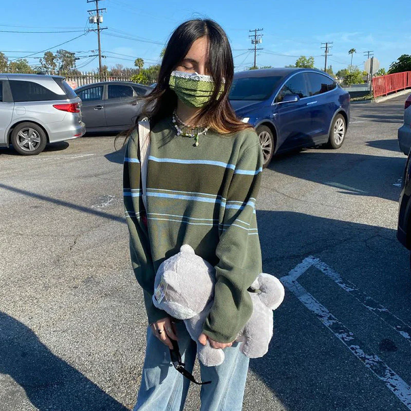 Patchwork Striped Knit Sweater - Image 8