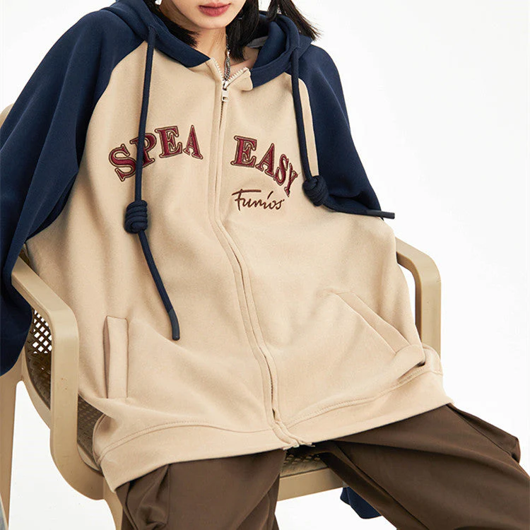 Patchwork Striped Zip Up Hoodie