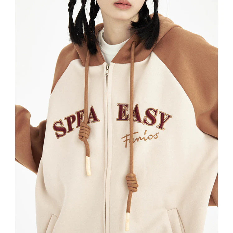 Patchwork Striped Zip Up Hoodie - Image 2