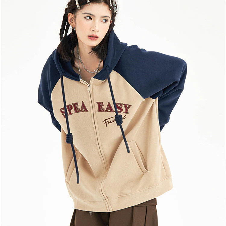 Patchwork Striped Zip Up Hoodie - Image 4
