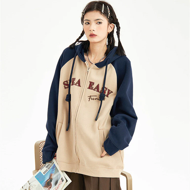 Patchwork Striped Zip Up Hoodie - Image 7