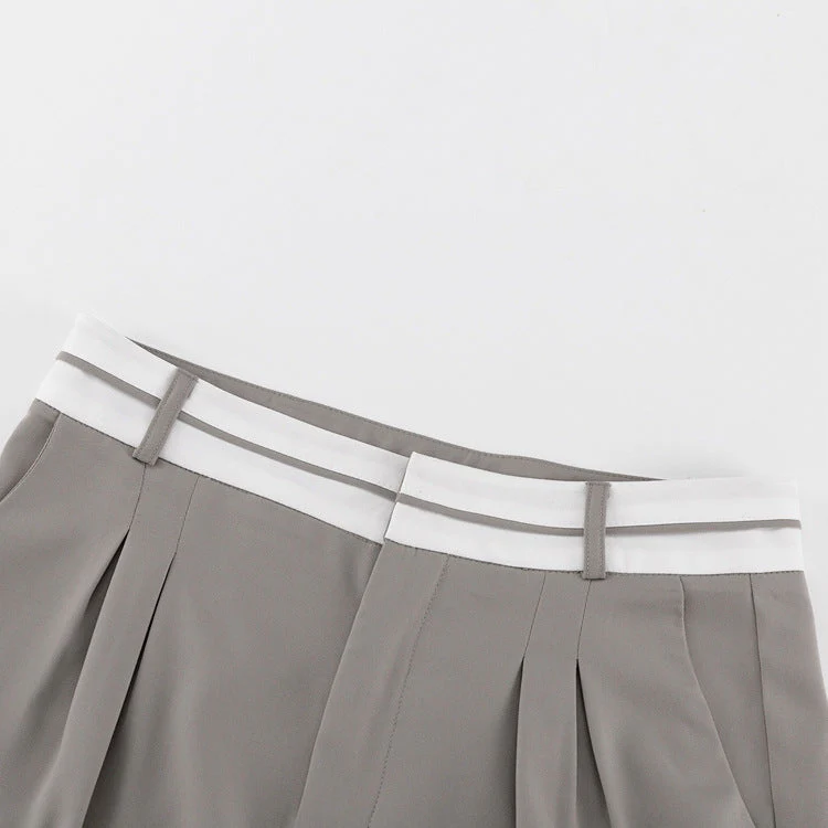 Patchwork Waist Baggy Pleated Tailored Pants - Image 4